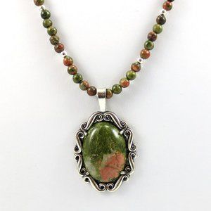 Unakite and Sterling Silver Pendant
